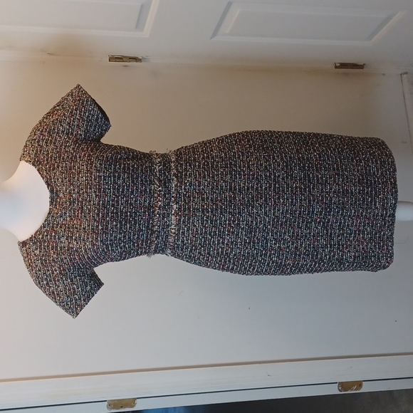 J.Crew Tweed Multicolored Fringe Trim Short Sleeve Shift Dress oversize - Picture 3 of 7